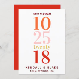 Rode, Oranje en roze minimalistische typografie Save The Date