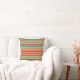 Rode, oranje en turquoise vintage strepen kussen