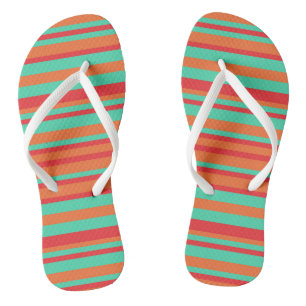 Rode, oranje en turquoise vintage strepen teenslippers