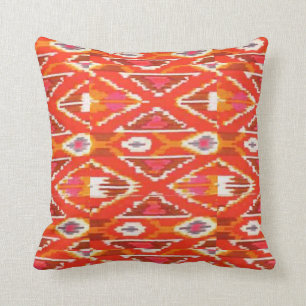 Rode Oranje en witte Ikat Print Pillow Kussen
