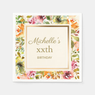 Rode Oranje Floral Groen laat goudcrème van de dag Servet