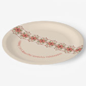 Rode Oranje Floral Papieren Bordje (Gekanteld)