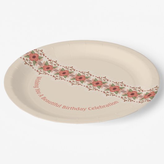 Rode Oranje Floral Papieren Bordje (Gekanteld)