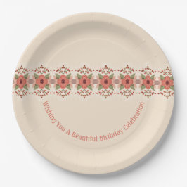 Rode Oranje Floral Papieren Bordje