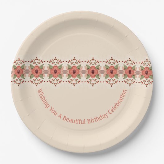 Rode Oranje Floral Papieren Bordje (Voorkant)