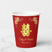 Rode oranje florale Chinese bruiloft ceremonie Papieren Bekers (Achterkant)