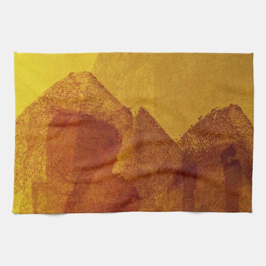 Rode oranje gele abstracte tekenkunst theedoek (Horizontaal)