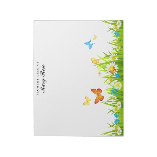 Rode Oranje Gele Blauwe Vlinder Witte Bloem Notitieblok (Linkerzijde)