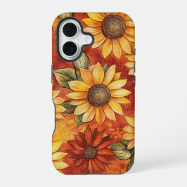RODE ORANJE GELE HERFST ZONNEBLOEM BLOEMEN iPhone 16 HOESJE