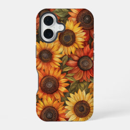 RODE ORANJE GELE HERFST ZONNEBLOEM BLOEMEN iPhone 16 HOESJE
