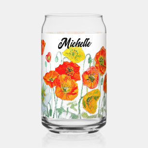 Rode oranje gele klaproos bloemen blikvorm glas