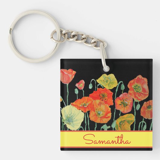 Rode Oranje Gele Klaprozen Meisjesnaam Sleutelhanger (voorkant)