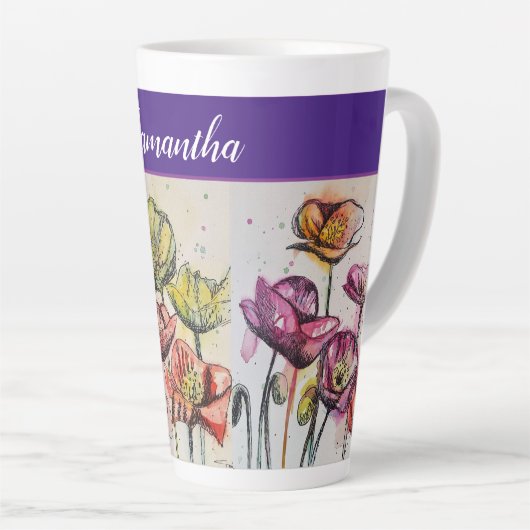 Rode Oranje gele papaverbloemen papaver Latte Mok (Rechterhoek)