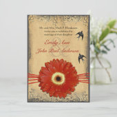 Rode Oranje Gerber Daisy Vogelbruiloft Kaart (Staand voorkant)