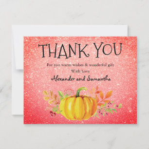 Rode oranje Glitter Pompoen Herfst Dankkaart