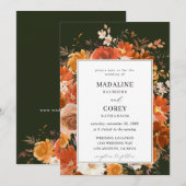 Rode & Oranje Herfst Bloembruiloft B - Groen Kaart (Voorkant / Achterkant)