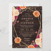 Rode & Oranje Herfst Bloemen Lijst bruiloft Kaart (Voorkant)