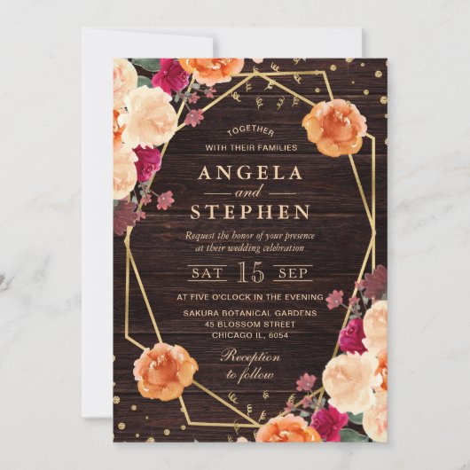 Rode & Oranje Herfst Bloemen Lijst bruiloft Kaart (Voorkant)