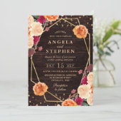 Rode & Oranje Herfst Bloemen Lijst bruiloft Kaart (Staand voorkant)
