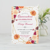 Rode & Oranje Herfst Bloemen Lijst Quinceanera Kaart (Staand voorkant)