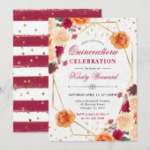 Rode & Oranje Herfst Bloemen Lijst Quinceanera Kaart (Voorkant / Achterkant)