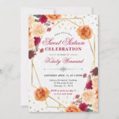 Rode & Oranje Herfst Bloemen Lijst Sweet 16 Kaart (Voorkant)