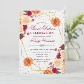 Rode & Oranje Herfst Bloemen Lijst Sweet 16 Kaart (Staand voorkant)