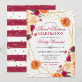 Rode & Oranje Herfst Bloemen Lijst Sweet 16 Kaart (Voorkant / Achterkant)