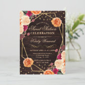 Rode & Oranje Herfst Bloemen Lijst Sweet 16 Kaart (Staand voorkant)