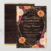 Rode & Oranje Herfst Bloemen Lijst Sweet 16 Kaart (Voorkant / Achterkant)