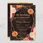 Rode & Oranje Herfst Bloemen Lijst Verjaardag Kaart (Voorkant / Achterkant)