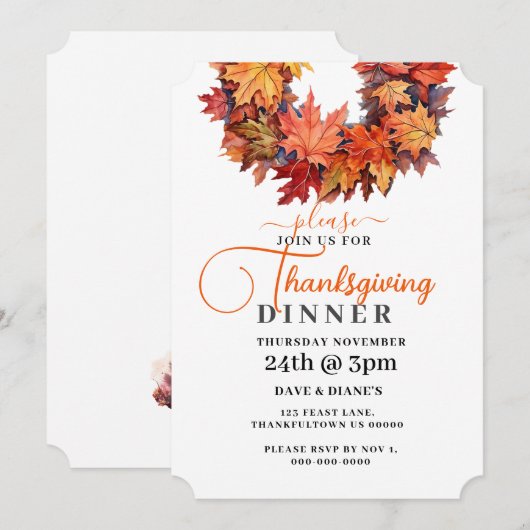 Rode & Oranje herfstbladeren krans Thanksgiving Kaart (Voorkant / Achterkant)