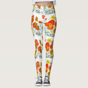 Rode oranje klaproos bloem aquarel klaprozen leggings