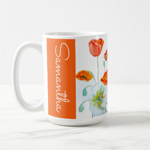 Rode oranje klaproos bloem waterverf vrouw klaproz koffiemok