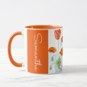 Rode oranje klaproos bloem waterverf vrouw klaproz mok