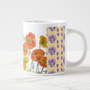 Rode oranje klaproos bloem waterverf vrouwenschild grote koffiekop