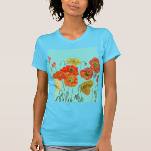 Rode Oranje Klaproos bloemige Waterverf Aqua Kunst T-shirt
