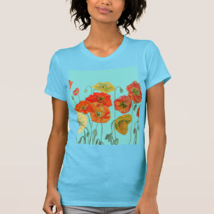 Rode Oranje Klaproos bloemige Waterverf Aqua Kunst T-shirt