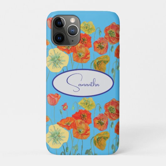 Rode oranje klaproos klaprozen bloemig Blauw Meisj Case-Mate iPhone Case (Achterkant)