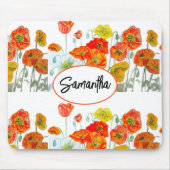 Rode oranje klaproos waterverf bloem lint muismat (Voorkant)