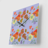 Rode Oranje Klaproos Waterverf Pastel Paarse Klok (Hoek)