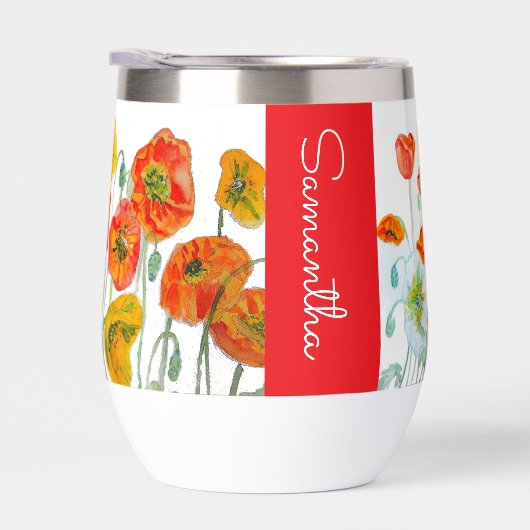Rode oranje klaproos waterverf vrouw naam (Rechts)