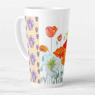 Rode oranje klaproos waterverfschilderij van een v latte mok