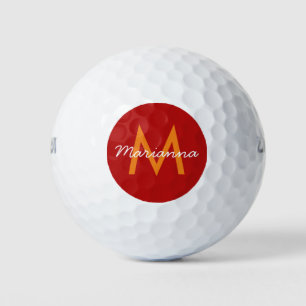 Rode Oranje moderne monogram naam Golfballen