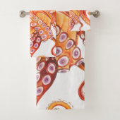 Rode Oranje octopus Waterverf Bad Handdoek (Insitu)