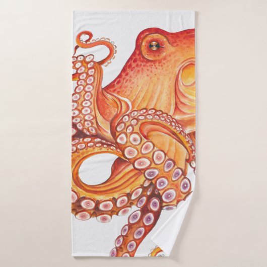Rode Oranje octopus Waterverf Bad Handdoek (Badhanddoek)