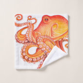 Rode Oranje octopus Waterverf Bad Handdoek (Wasdoekje)