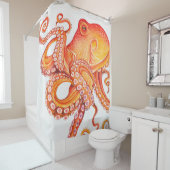 Rode Oranje octopus Waterverf Douchegordijn (In situ)