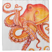 Rode Oranje octopus Waterverf Douchegordijn (Voorkant)