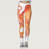 Rode Oranje octopus Waterverf Leggings (Voorkant)
